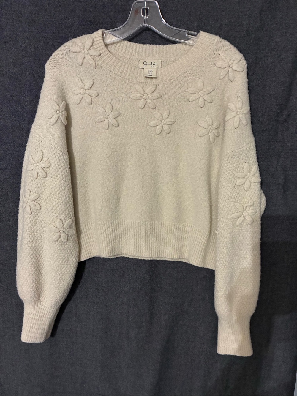 Jessica Simpson Cream Floral Appliqué Crewneck Sweater